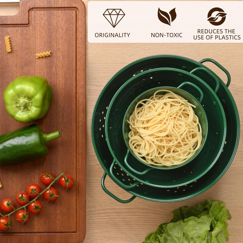 BeFare Metal Colander Set of 3, Strainer Basket with Handles perfect for Spaghetti, Pasta, Berry, Vegetable, Fruit, Solid Base Powder Coated Kitchen Essential Strainer Set, 1 & 3.5 & 5 Qt (Dark Green) - Image 4