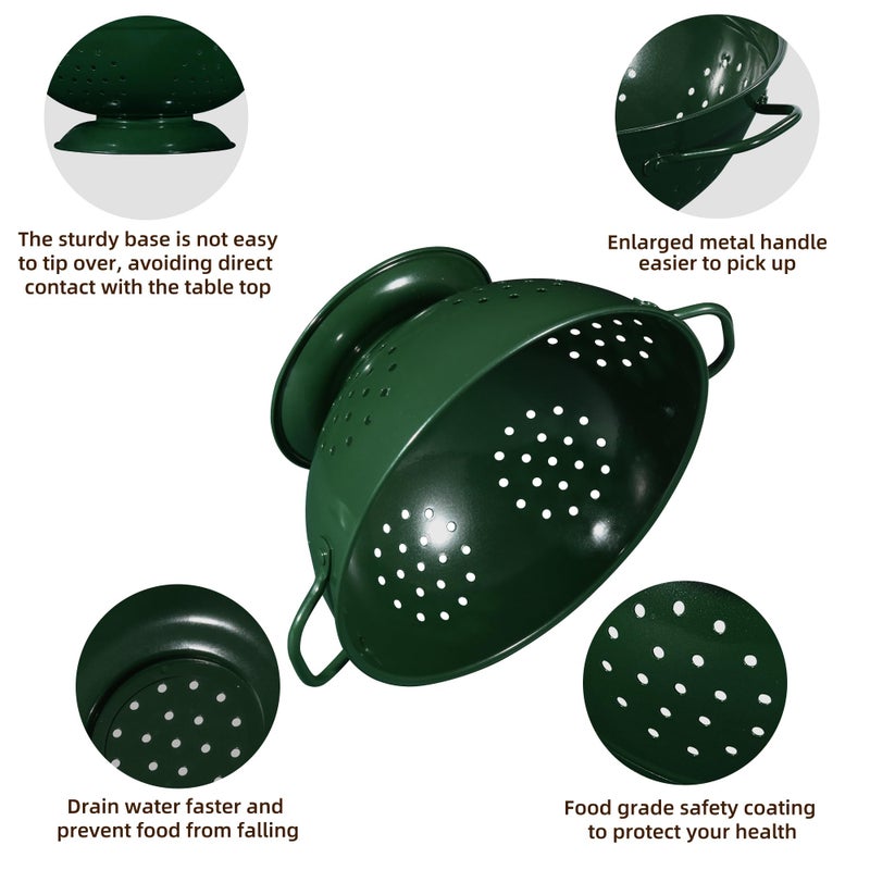 BeFare Metal Colander Set of 3, Strainer Basket with Handles perfect for Spaghetti, Pasta, Berry, Vegetable, Fruit, Solid Base Powder Coated Kitchen Essential Strainer Set, 1 & 3.5 & 5 Qt (Dark Green) - Image 5