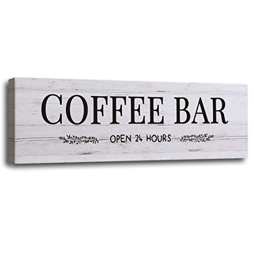 WOWGOOMO Classic Coffee Bar Signs Grey Canvas Wall Art - Rustic Cafe Bar Accessories Set for Home Bar, Kitchen, Pub, Store - 6"x17" - Image 1