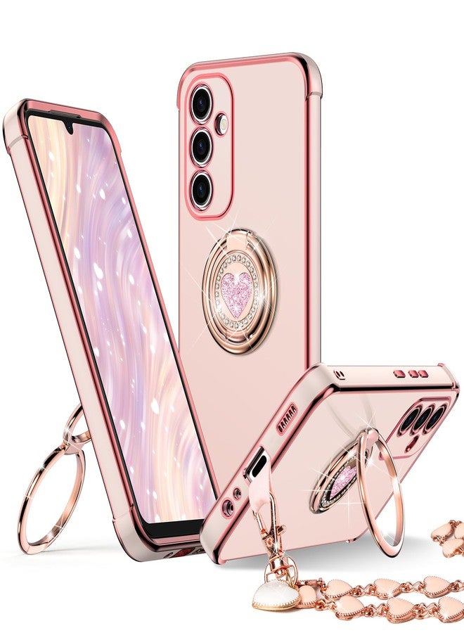 XYZ جراب XYZ لهاتف Galaxy A14 5G مع حامل، جراب لهاتف Samsung Galaxy A14 5G بحلقة مزدوجة، جراب فاخر مرصع بالكريستال لحماية الهاتف بتصميم قلب، وردي اللون، للنساء والفتيات - Image 1