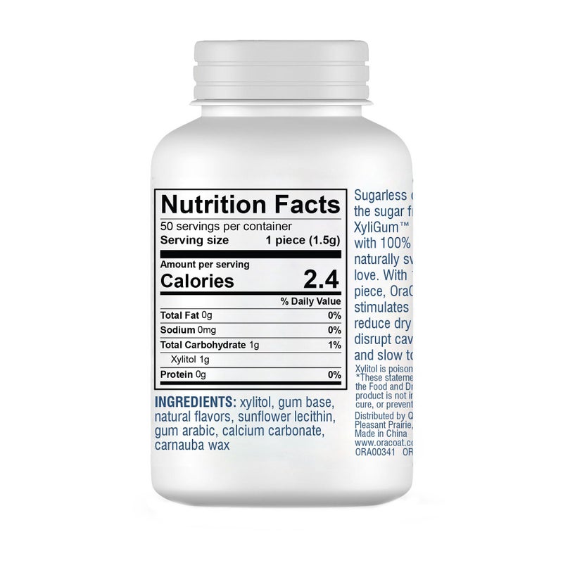 OraCoat XyliGum Dry Mouth Sugar Free Gum, 50 Piece Bottle, Spearmint Chewing Gum with Xylitol for Dry Mouth, Helps Stimulate Saliva, Breath Freshener, Supports Teeth & Gum Health - Image 2