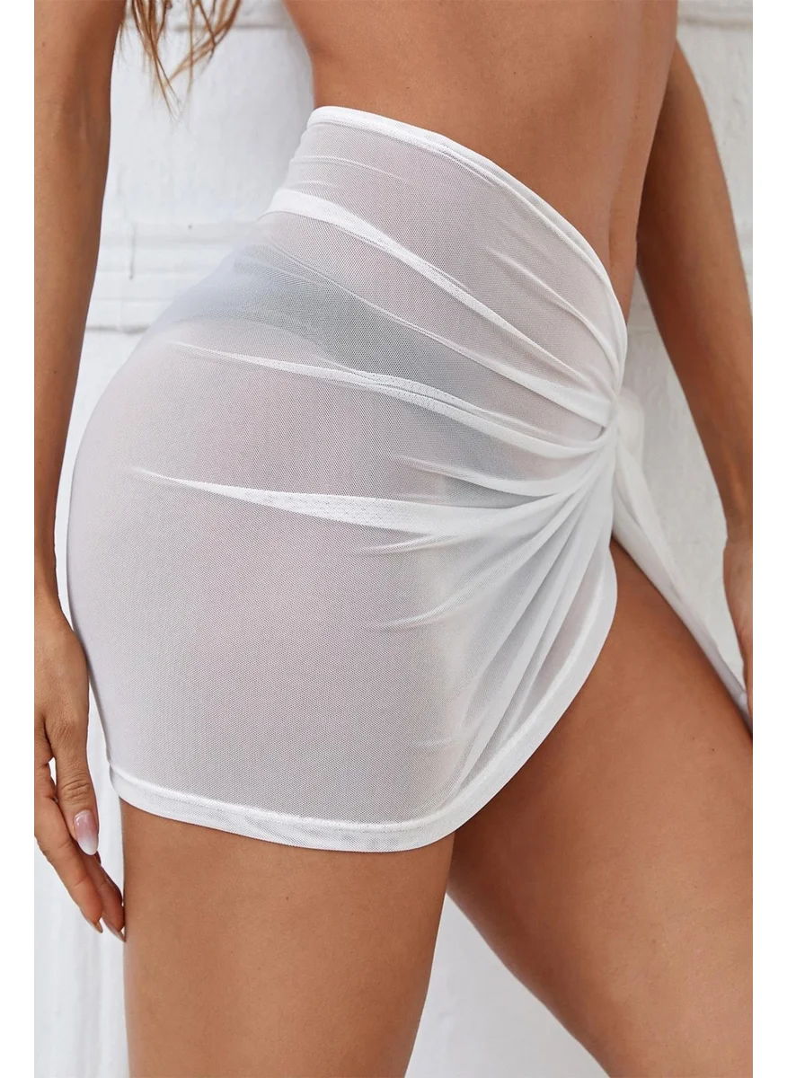 باهلس Women's White Transparent Waistband Pareo