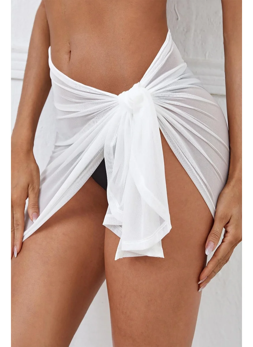 باهلس Women's White Transparent Waistband Pareo