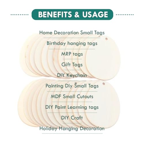 ROOT KRAFT MDF Cutouts | Wooden Cutout For Craft | Pine Wood | Unfinished Tags for Key Chain, Slices Crafts, Xmas, Decorations, Painting | Resin Art Work | MDF Board Cutouts, Oval- [50pcs]-[4.5cmx5cm] - Image 2