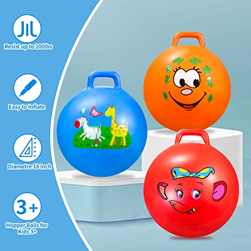 Ynanimery Bouncy Balls with Handle for Kids, Ride On Toys Balls for Kids 3 4-8, 3 Pack Hopper Ball 18 Inch Size with Air Pump for Kid Jumping Sports Ride Games Balance Exercise Indoor Outdoor Fun Toy - Image 4