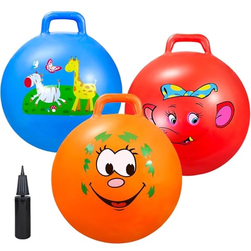 Ynanimery Bouncy Balls with Handle for Kids, Ride On Toys Balls for Kids 3 4-8, 3 Pack Hopper Ball 18 Inch Size with Air Pump for Kid Jumping Sports Ride Games Balance Exercise Indoor Outdoor Fun Toy - Image 1
