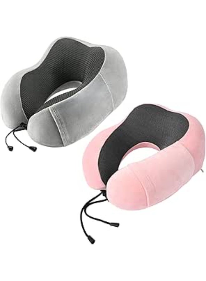 Memory Foam Travel Neck Pillow Set, Soft Ergonomic Neck Support for Airplane, Car, Train and Home Use, Comfortable Rest Cushion for Sleeping and Long Travel - Image 1