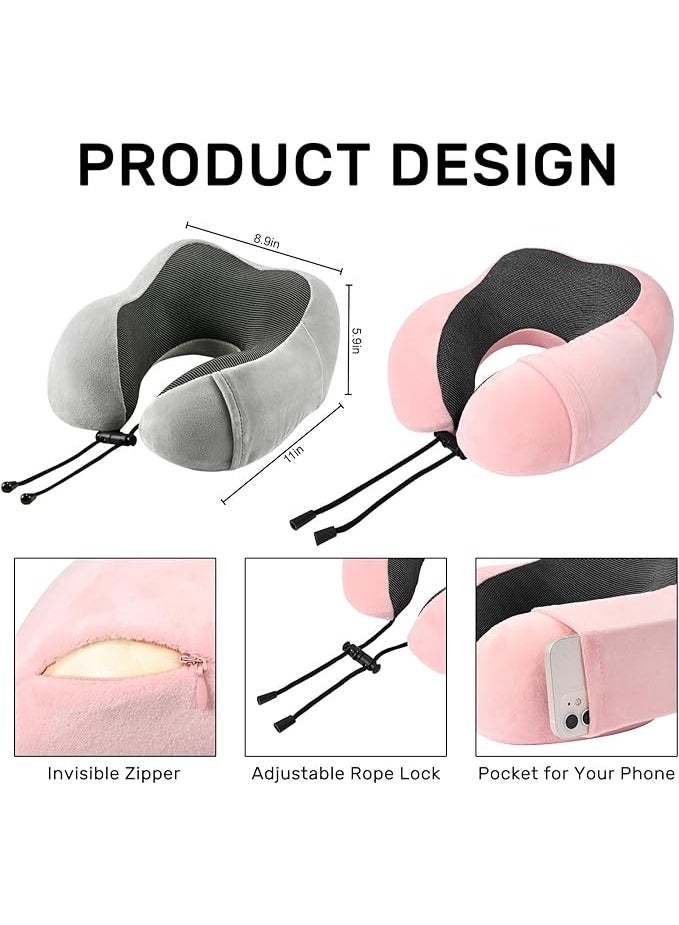 Memory Foam Travel Neck Pillow Set, Soft Ergonomic Neck Support for Airplane, Car, Train and Home Use, Comfortable Rest Cushion for Sleeping and Long Travel - Image 3