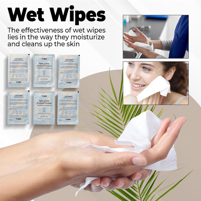 Tamdod Multi-Use Wet Wipes - Natural Cotton with Antibacterial Tea Tree and Lavender Formula | Hydrating Wipes Infused with Vitamin E | 20 Count Pack for Travel and Hygiene - Image 2