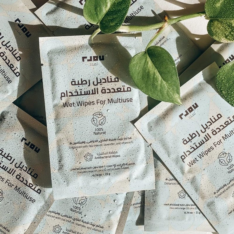 Tamdod Multi-Use Wet Wipes - Natural Cotton with Antibacterial Tea Tree and Lavender Formula | Hydrating Wipes Infused with Vitamin E | 20 Count Pack for Travel and Hygiene - Image 1