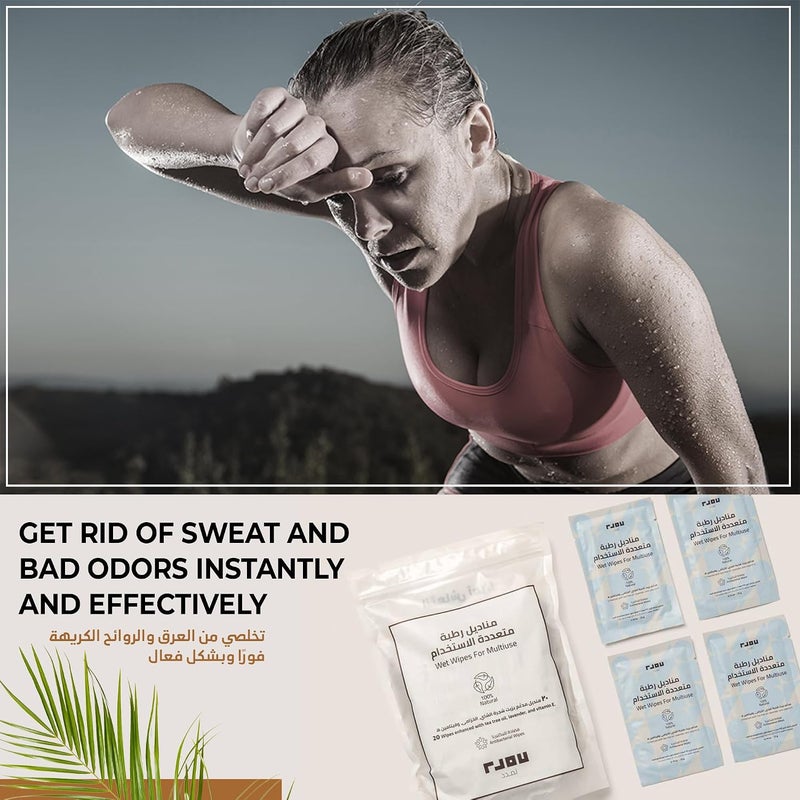 Tamdod Multi-Use Wet Wipes - Natural Cotton with Antibacterial Tea Tree and Lavender Formula | Hydrating Wipes Infused with Vitamin E | 20 Count Pack for Travel and Hygiene - Image 4
