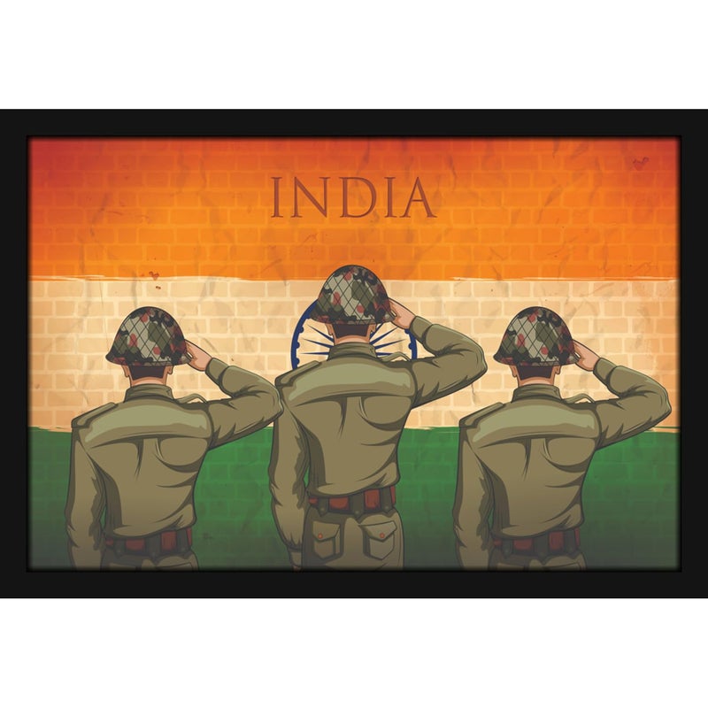 Mad Masters Indian Tricolor Flag Soldier Saute Tiranga Painting Photo Frame for Living Room Bedroom Home Decor and Wall Decoration MM 1794 8x12 Inch Paper With Plexi Glass