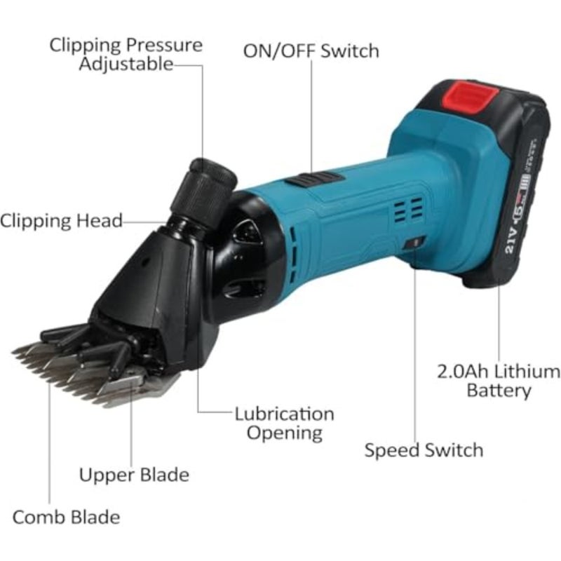 Electric Sheep Shears 500W 2400RPM Professional Shearing Clipper 21V with 6 Speed for Shaving Fur Wool in Sheep Cattle and Other Farm Livestock with Lithium Batteries - Image 4