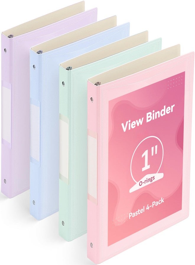 SortRax 1 Inch Binders 3 Ring, 4 Pack Cute Pastel Binders, Built Stronger with Safer Edges, Lightweight, Clear View Cover with Inside Pockets, School Office Supplies - Image 1
