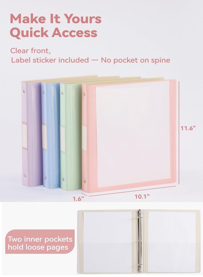 SortRax 1 Inch Binders 3 Ring, 4 Pack Cute Pastel Binders, Built Stronger with Safer Edges, Lightweight, Clear View Cover with Inside Pockets, School Office Supplies - Image 5