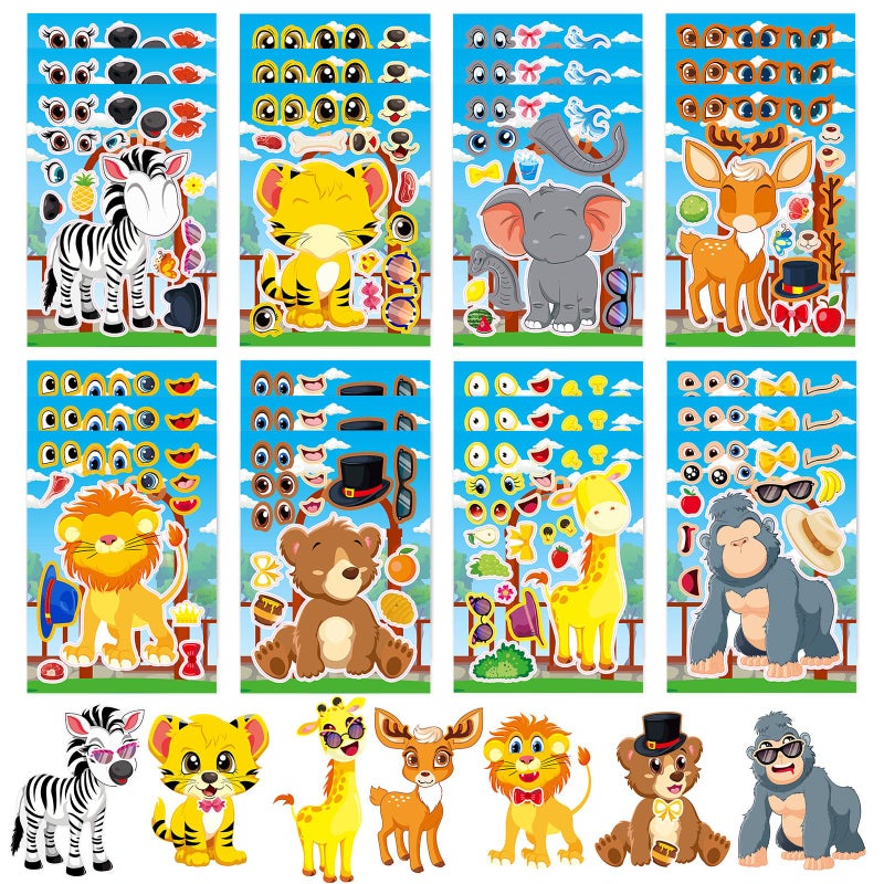 DaiUni 24 Sheets Safari Animals Make a Face Sticker Sheets for Kids Todders Activities Make Your Own Stickers for Kids Birthday Party Favor Supplies Craft - Image 3
