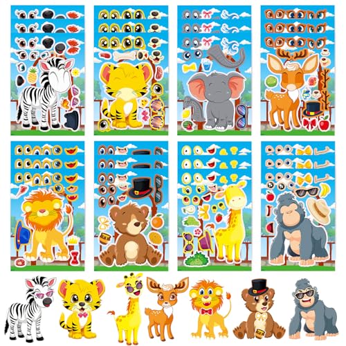 DaiUni 24 Sheets Safari Animals Make a Face Sticker Sheets for Kids Todders Activities Make Your Own Stickers for Kids Birthday Party Favor Supplies Craft - Image 1