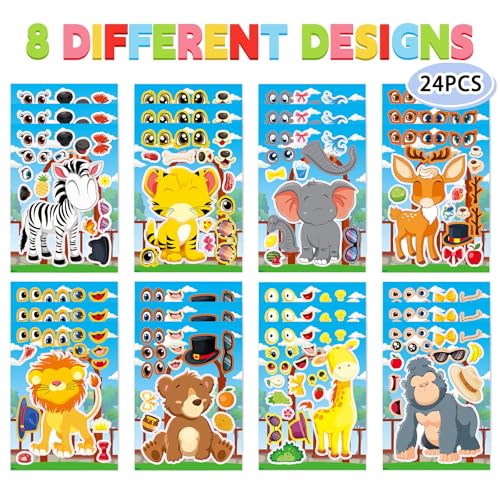 DaiUni 24 Sheets Safari Animals Make a Face Sticker Sheets for Kids Todders Activities Make Your Own Stickers for Kids Birthday Party Favor Supplies Craft - Image 5