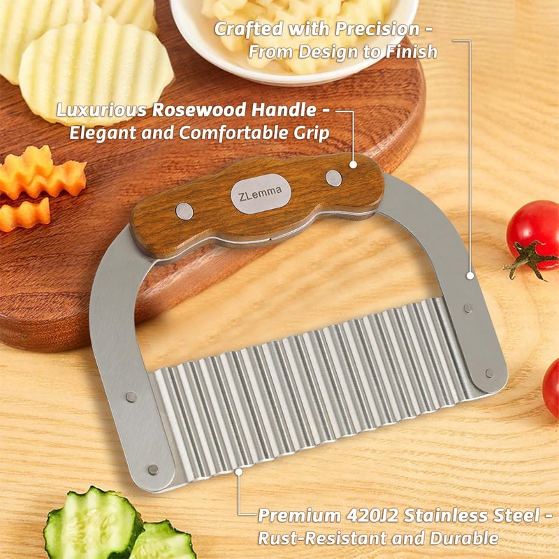 ZLemma Crinkle Cutter Knife for Kids Slicer Veggies & Fruits with Safe Rounded Tip, Bear-Shape Wavy Cutter with Rosewood Handle & Japanese 420J2 Stainless Steel Blade - Image 5