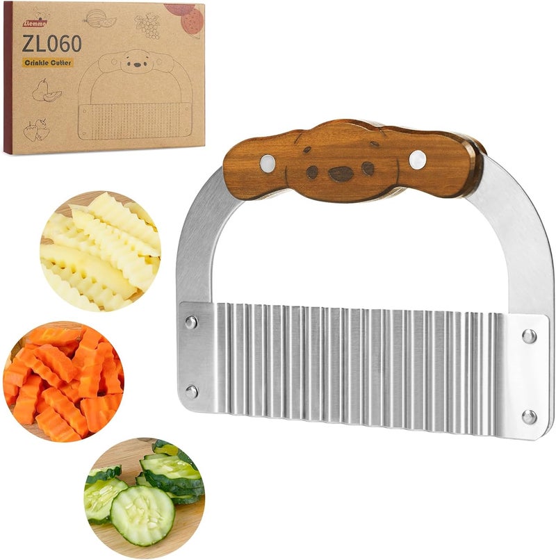 ZLemma Crinkle Cutter Knife for Kids Slicer Veggies & Fruits with Safe Rounded Tip, Bear-Shape Wavy Cutter with Rosewood Handle & Japanese 420J2 Stainless Steel Blade - Image 1