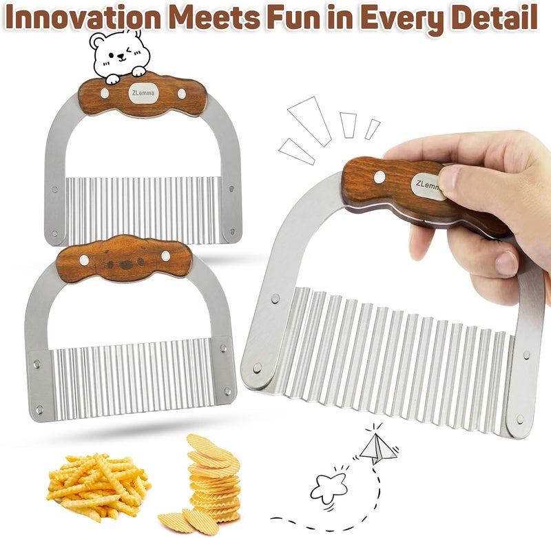 ZLemma Crinkle Cutter Knife for Kids Slicer Veggies & Fruits with Safe Rounded Tip, Bear-Shape Wavy Cutter with Rosewood Handle & Japanese 420J2 Stainless Steel Blade - Image 3