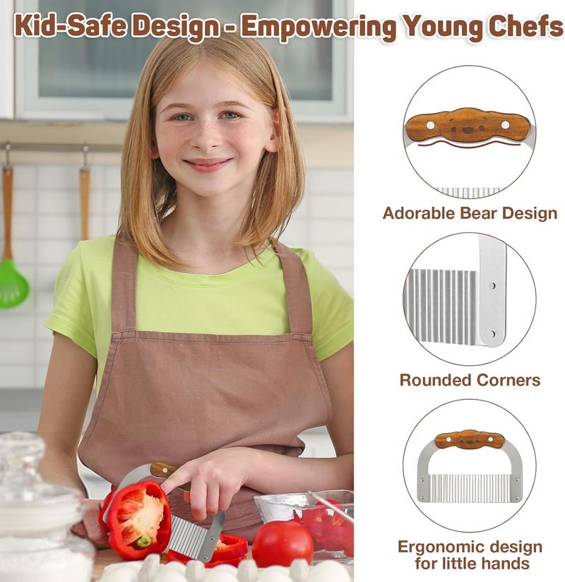 ZLemma Crinkle Cutter Knife for Kids Slicer Veggies & Fruits with Safe Rounded Tip, Bear-Shape Wavy Cutter with Rosewood Handle & Japanese 420J2 Stainless Steel Blade - Image 2
