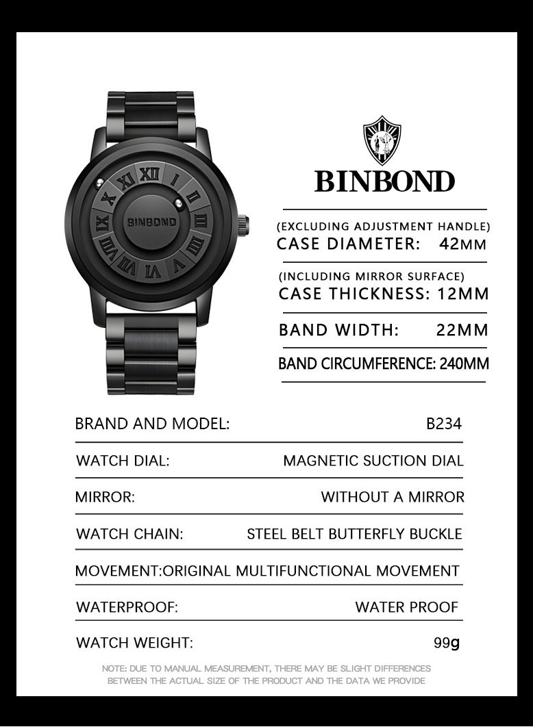 بينبوند BINBOND الأعلى الفاخرة رجالي كوارتز ووتش المغناطيسي تعليق جوفاء الفولاذ المقاوم للصدأ للماء الرجال ووتش - Image 5