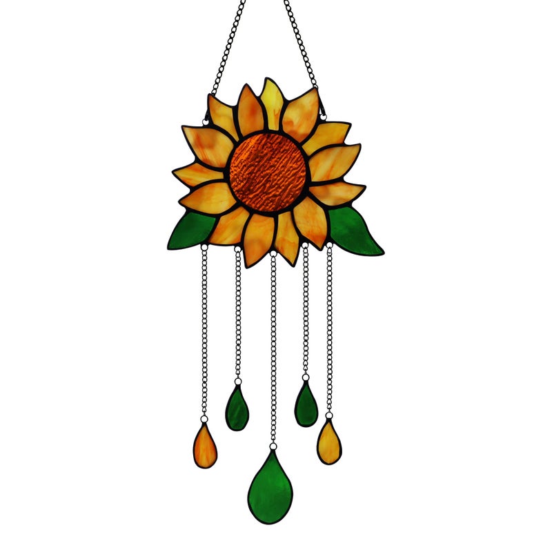 HAOSUM Sunflower Stained Glass Window HangingSunflower Birthday Party DecorationsOutdoor Suncatcher for PatioKitchen and Garden DecorSunflower Gift for MomWomen and Grandma