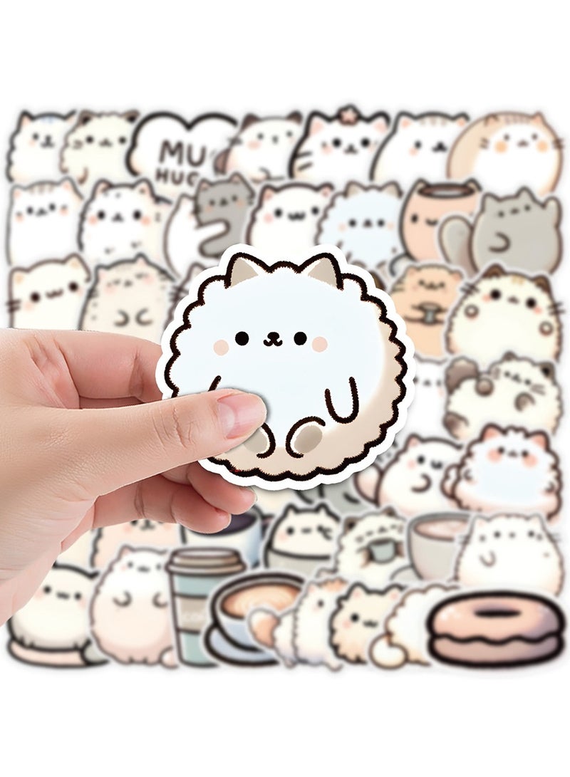50-Piece Cute Cat and Coffee Stickers Pack Waterproof Animal Vinyl Stickers for Laptop - Image 5