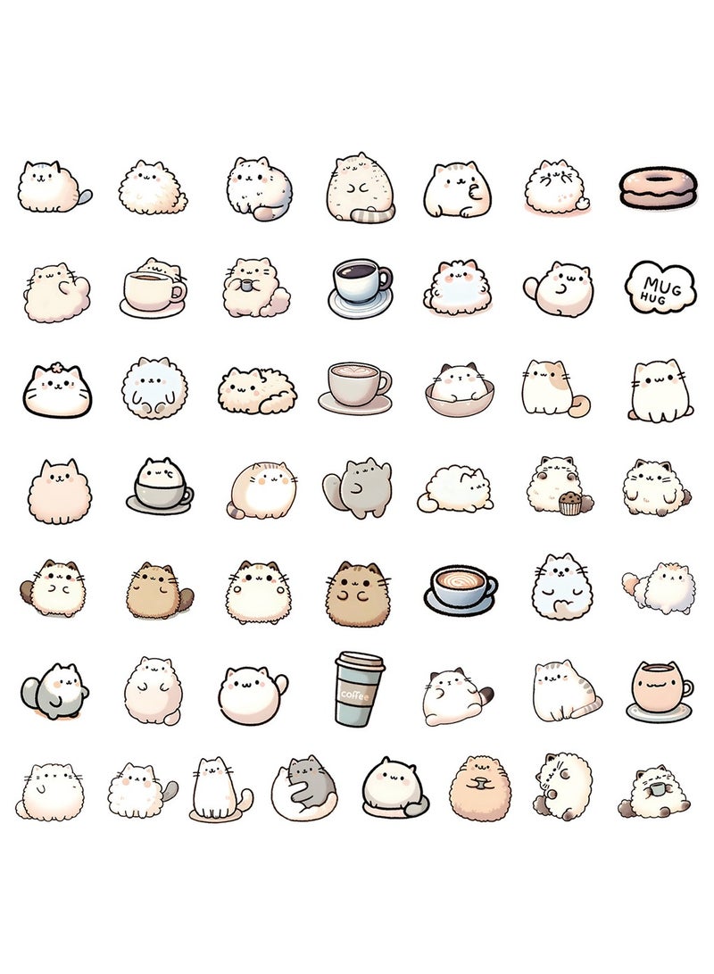50-Piece Cute Cat and Coffee Stickers Pack Waterproof Animal Vinyl Stickers for Laptop - Image 3