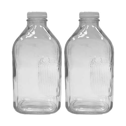 Glass Beverage Jug 64 oz Clear Wide Mouth with Groove Handle and Airtight Lid 2
