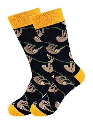 Real Sic Fun Socks for Men and Women - Cozy Cotton Dress Socks with Colorful Designs - Casual, Exotic Zoo Animal Patterned (Sloth) - Image 1