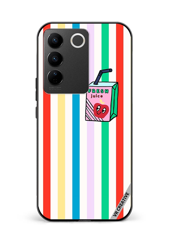 VR CREATIVE Protective Case Cover For Vivo V27e Summer Stripe Fresh Juice Apple Fruit Design Multicolour - Image 1