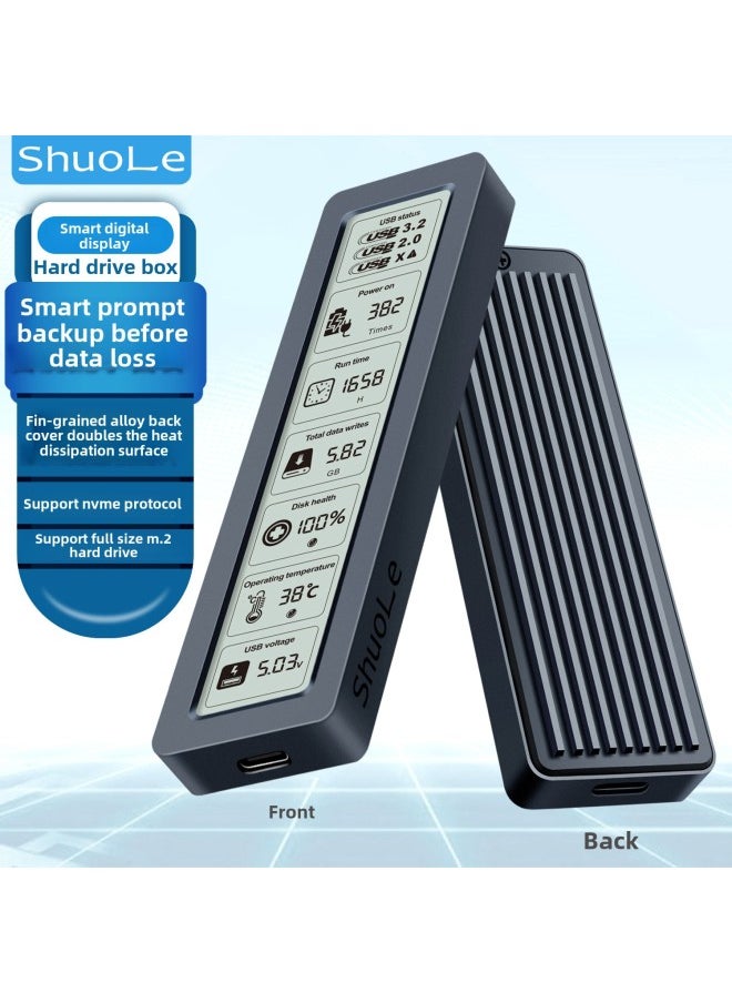 ShuoLe Intelligent Digital Display Hard Disk Box M2 With Display Screen NVME Protocol Solid State External Shell Large Screen-Color:Sl-tp26-p-screen Display Nvme Protocol Hard Drive Box With A-c+c--c10g Data Cable---english Packaging