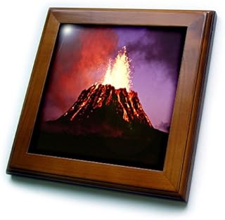 3DROSE 3dRose ft_8120_1 Hawaii Volcano Eruption at Night Framed Tile, 8 by 8" - Image 1