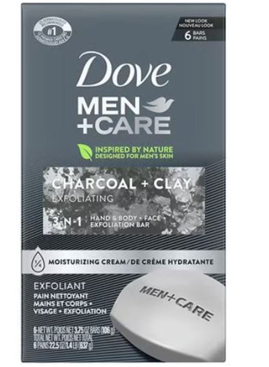 Dove Men+Care Charcoal + Clay 3-n-1 Hand and Body + Face + Shave Bar 106 gm 6 Bars