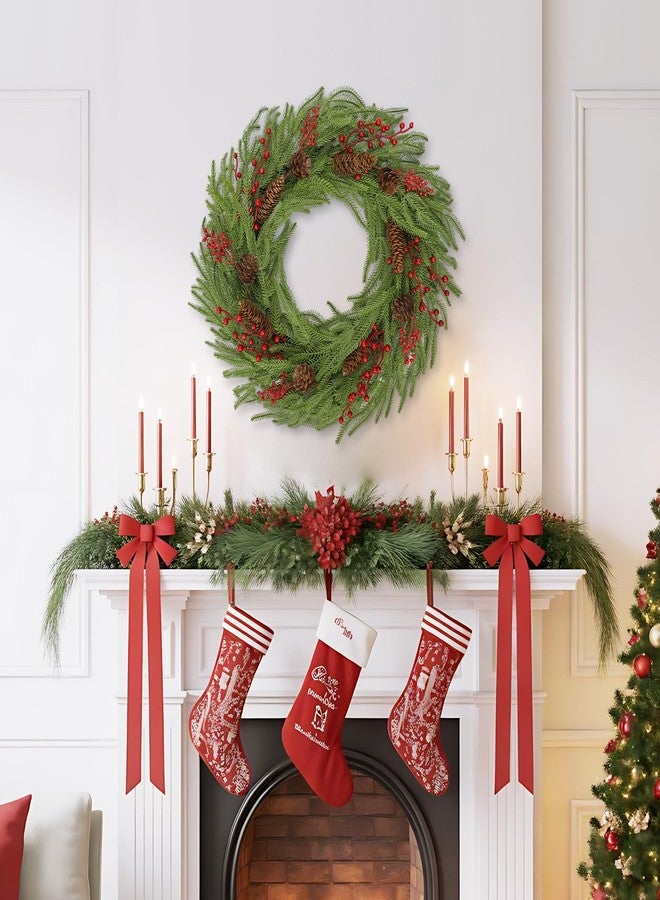 DILATATA 24 Inch Christmas Norfolk Pine Wreath for Front Door Artificial Christmas Wreath with Pinecones Red Berries Hanging Loop Green Fake Wreaths for Wall Window Porch Indoor Outdoor Xmas Décor - Image 4