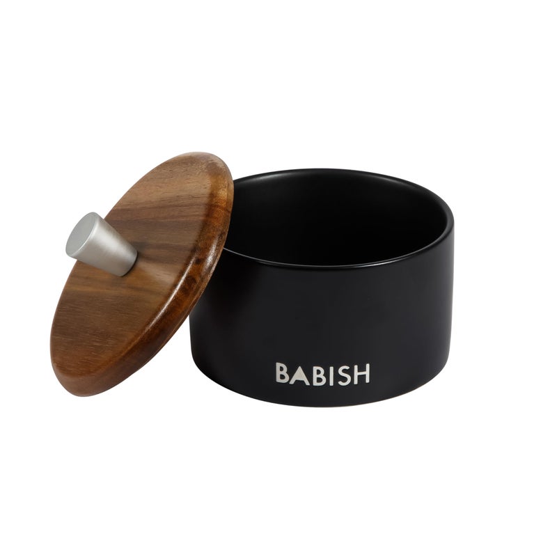 Babish Stoneware Salt Cellar w/Wood Lid - 4" X 3.5" - Image 1