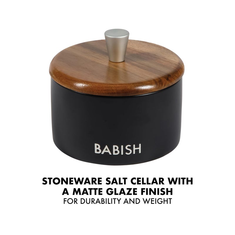 Babish Stoneware Salt Cellar w/Wood Lid - 4" X 3.5" - Image 4