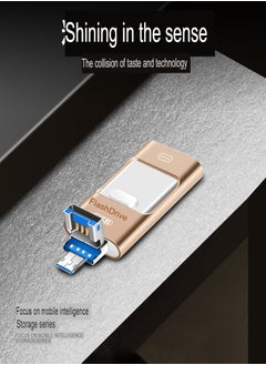 AROAQ 64GB USB Flash Drive, Shock Proof 3-in-1 External USB Flash Drive, Safe And Stable USB Memory Stick, Convenient And Fast Metal Body Flash Drive, Gold Color (Type-C Interface + apple Head + USB Local)  - Image 4