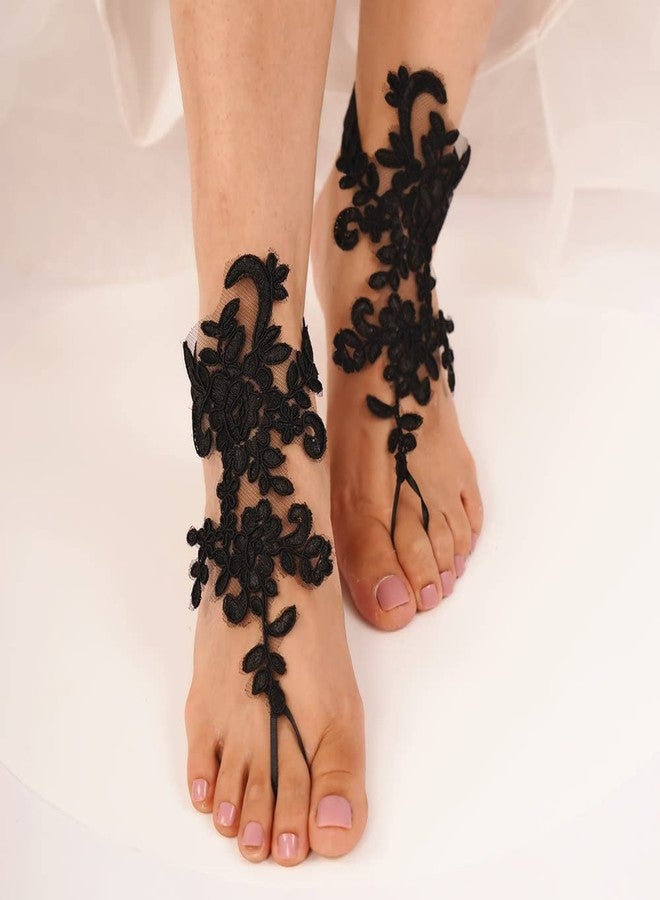 Sither رباط قدم سيثير لحفل زفاف الشاطئ، صنادل بدون حذاء، سوار كاحل أسود للعروس، رباط بدون حذاء للنساء، مجوهرات سوار كاحل، إكسسوارات، هدية لها في حفلة عيد الهالوين - Image 1
