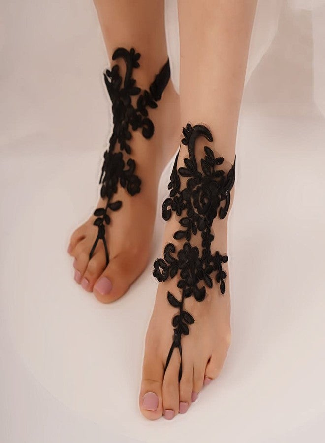 Sither رباط قدم سيثير لحفل زفاف الشاطئ، صنادل بدون حذاء، سوار كاحل أسود للعروس، رباط بدون حذاء للنساء، مجوهرات سوار كاحل، إكسسوارات، هدية لها في حفلة عيد الهالوين - Image 2