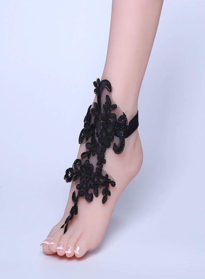Sither رباط قدم سيثير لحفل زفاف الشاطئ، صنادل بدون حذاء، سوار كاحل أسود للعروس، رباط بدون حذاء للنساء، مجوهرات سوار كاحل، إكسسوارات، هدية لها في حفلة عيد الهالوين - Image 5
