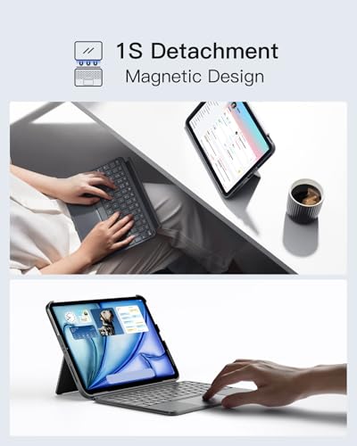 Inateck for iPad 11th/10th Gen Case with Keyboard,for iPad 10th(10.9")/11th Gen(2025 A16),Air 11" M3/M2,Air 6/5/4th,Pro 11 4/3/2/1th,Ultralight Detachable Keyboard with Touchpad, AceTouch Gray - Image 4
