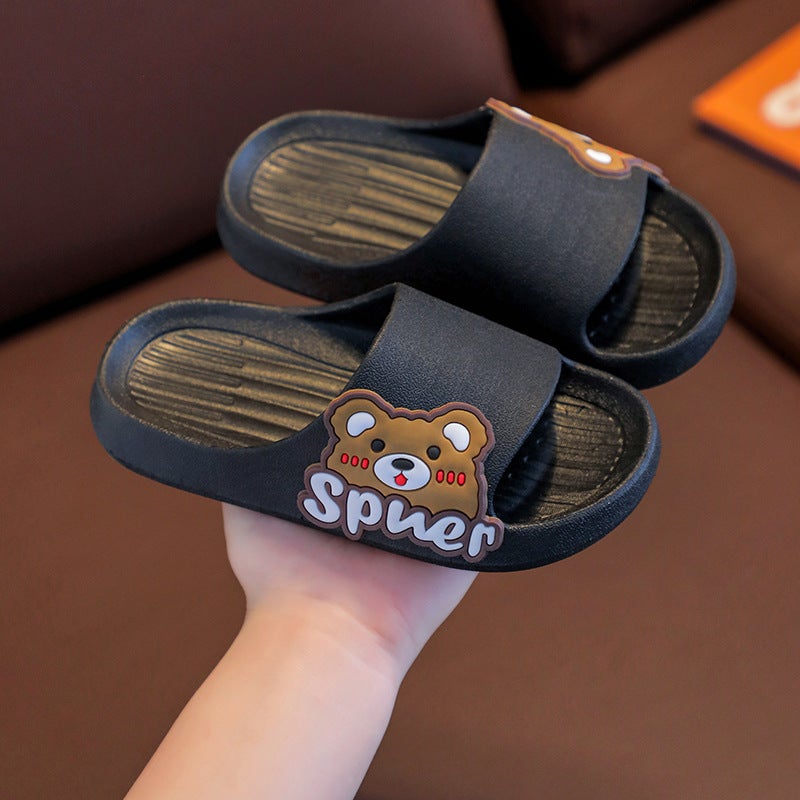 [Dropshipping] Adult Family Slippers Summer Boys and Girls Indoor Bathroom Bathing Cartoon Cute Home Shoes Black 