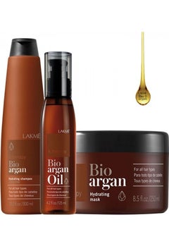 LAKME Lakme set with organic argan oil free of sulfates new shampoo 300 ml mask 250 ml and serum 125 ml for all hair types 