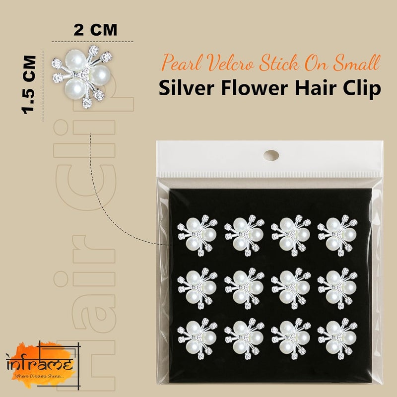 INFRAME Hair Clip (Pack Of 12 Pieces) Stick On Hair Clip/Pin Accessories for hair decoration. Stylish Hair Accessories for Women & Girls | Gold Finish Bridal & Party Hair Clips (D-1 (Silver)) - Image 2