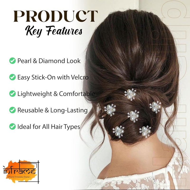 INFRAME Hair Clip (Pack Of 12 Pieces) Stick On Hair Clip/Pin Accessories for hair decoration. Stylish Hair Accessories for Women & Girls | Gold Finish Bridal & Party Hair Clips (D-1 (Silver)) - Image 3