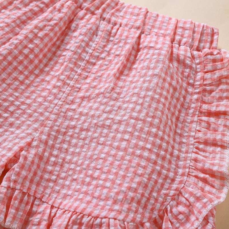 Nibbcoa Toddler Baby Girl Ruffle Shorts Gingham Plaid Elastic Waist Seersucker Shorts Pants Bottoms Casual Summer Outfit (Pink, 3-4 Years) - Image 4