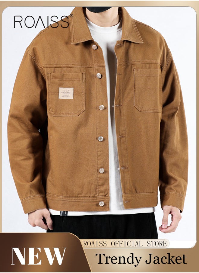 roaiss Men's Denim Jacket Autumn Winter Jeans Jackets Hip Hop Male Streetwear Varsity Coat  - Image 1